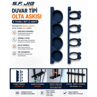 Duvar Tipi Olta Kamışı Askısı 4 Yuvalı 2’li Set – Olta Düzenleyici ve Kamış Tutucu Siyah