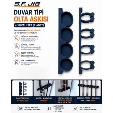 Duvar Tipi Olta Kamışı Askısı 4 Yuvalı 2’li Set – Olta Düzenleyici ve Kamış Tutucu Siyah